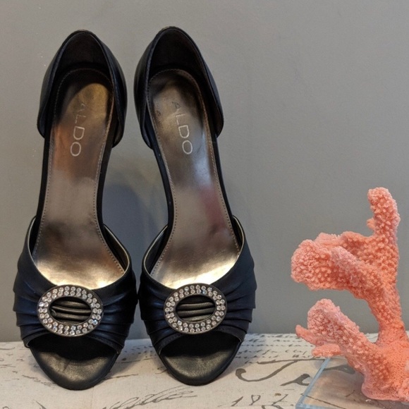 Aldo Black Leather Jewelled Pumps - Picture 2 of 4